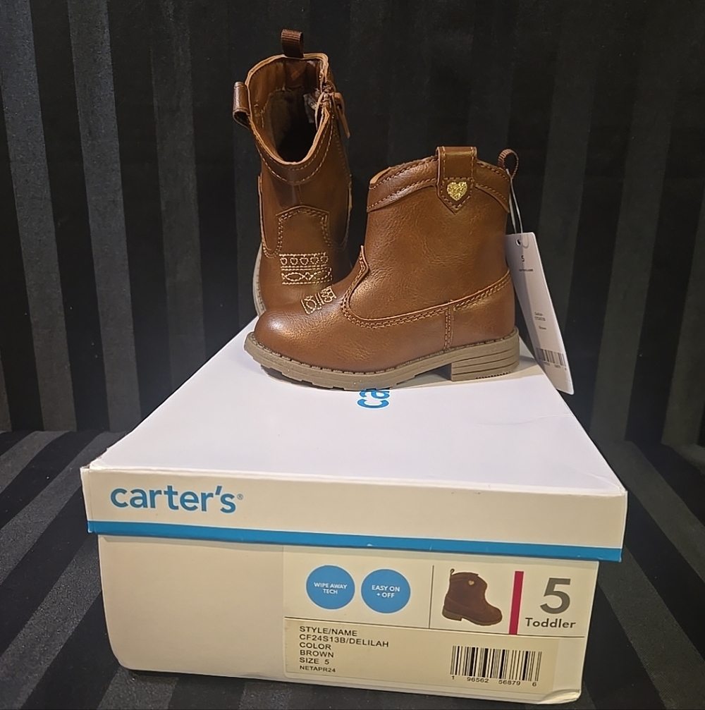 New Damaged Box Carter's Toddler Girls US 5T Zip Up Boots Brown